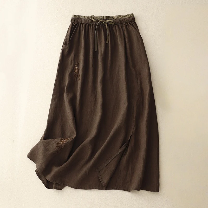 DARK BROWN LINEN SKIRT