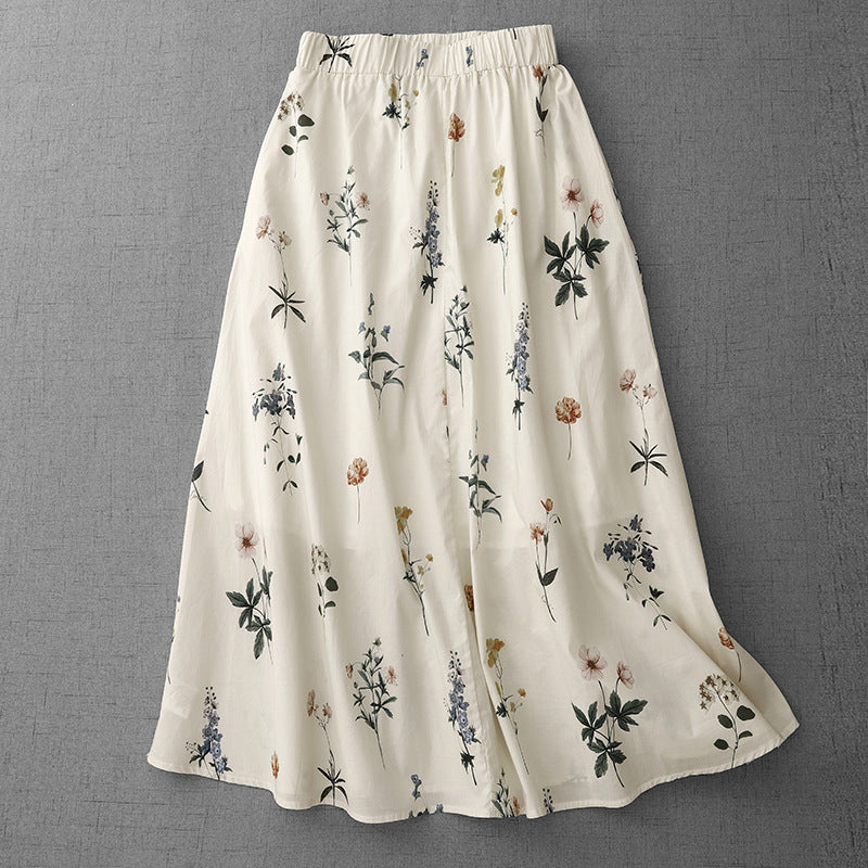 WHITE FLORAL LINEN SKIRT