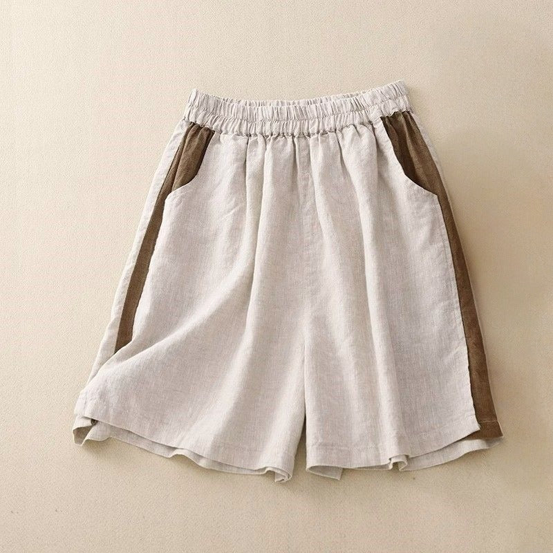 PATCHWORK STYLE LINEN SHORTS