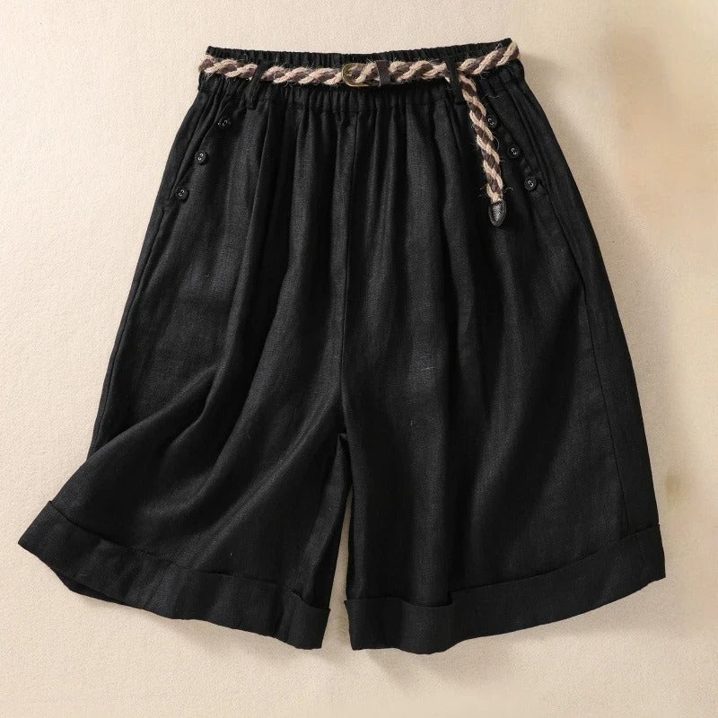 WITH A BELT LINEN SHORTS