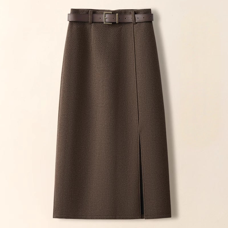 BLACK HIGH-WAIST WOOL SKIRT