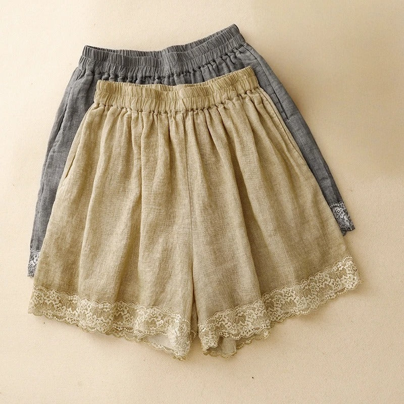 WITH LACE LINEN SHORTS