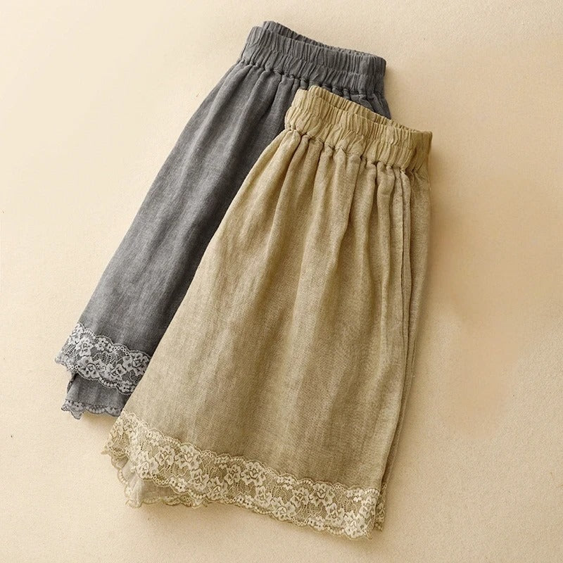 WITH LACE LINEN SHORTS