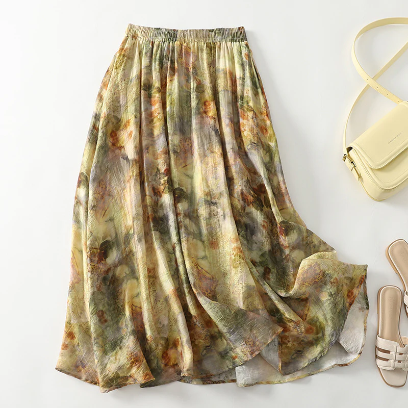 VINTAGE OIL PAINT LINEN SKIRT