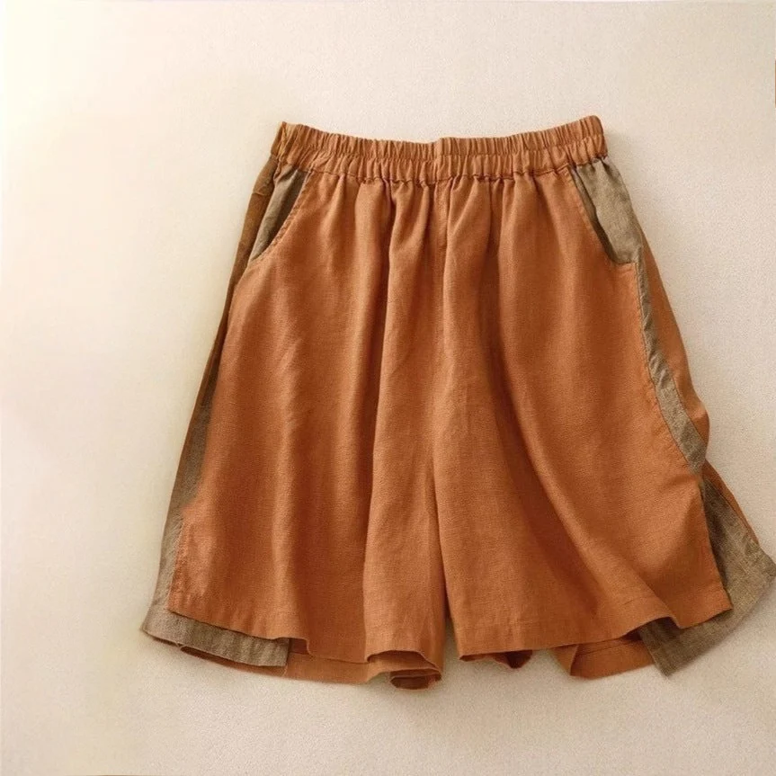 PATCHWORK STYLE LINEN SHORTS