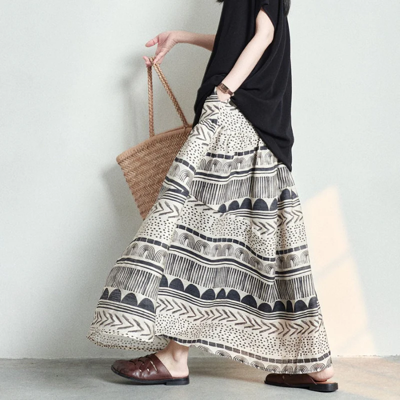ETHNIC PATTERN LINEN SKIRT