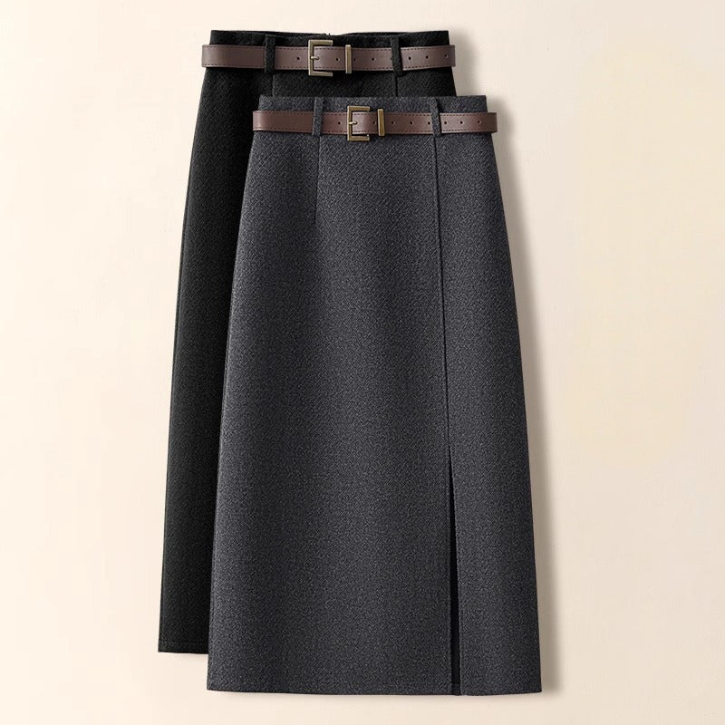 BLACK HIGH-WAIST WOOL SKIRT