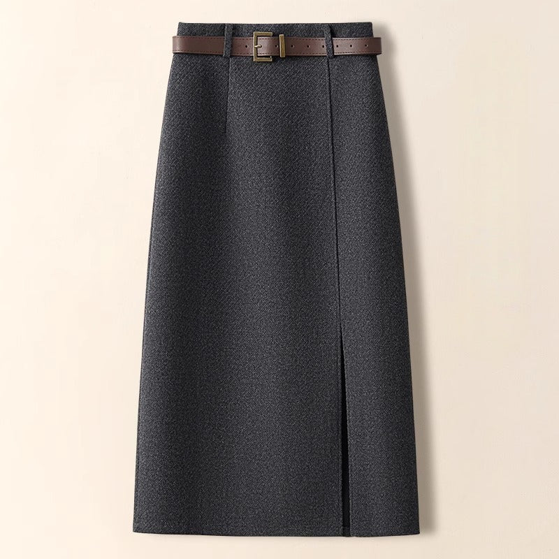 BLACK HIGH-WAIST WOOL SKIRT