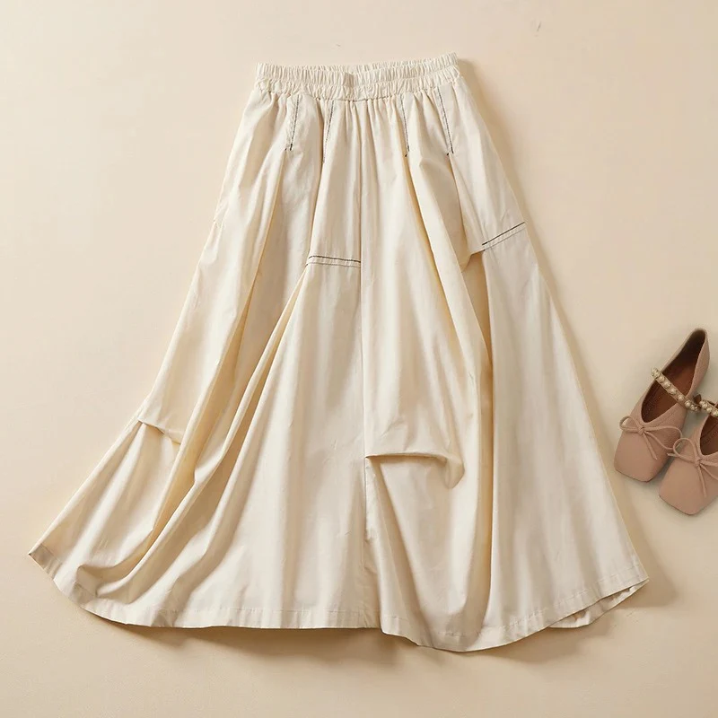 KHAKI PLEATED LINEN SKIRT