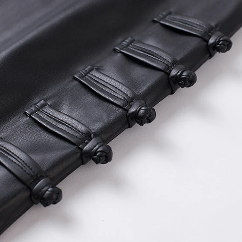 BLACK SIDE-LACED LEATHER SKIRT