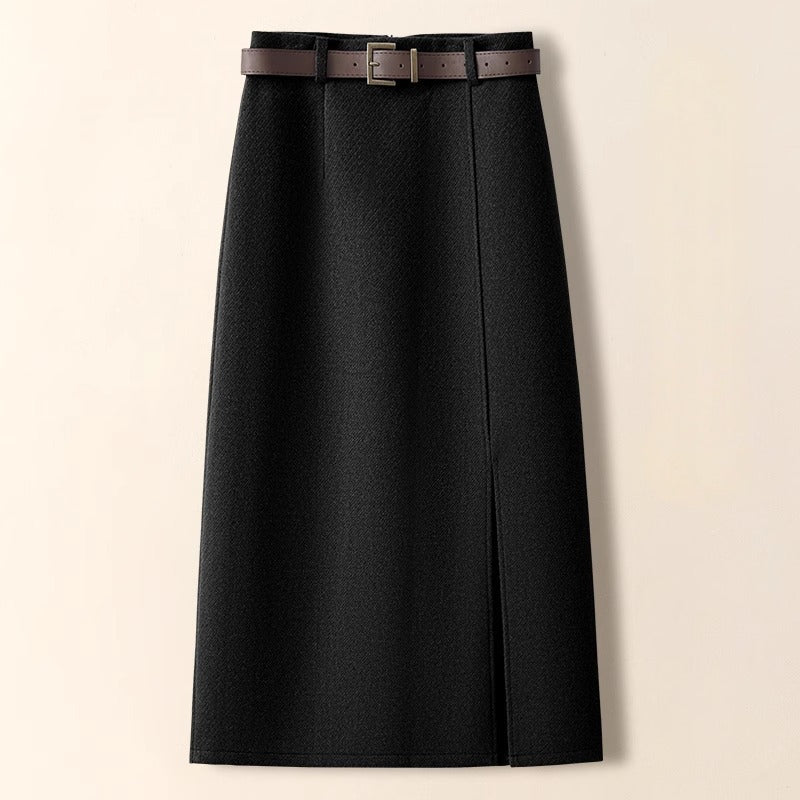 BLACK HIGH-WAIST WOOL SKIRT