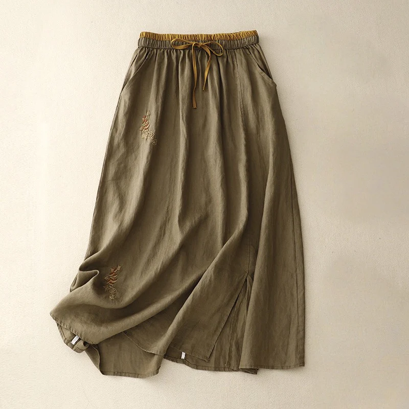 DARK BROWN LINEN SKIRT