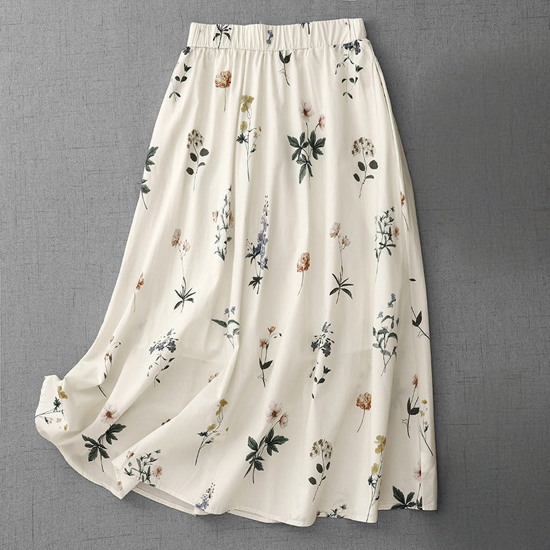 WHITE FLORAL LINEN SKIRT