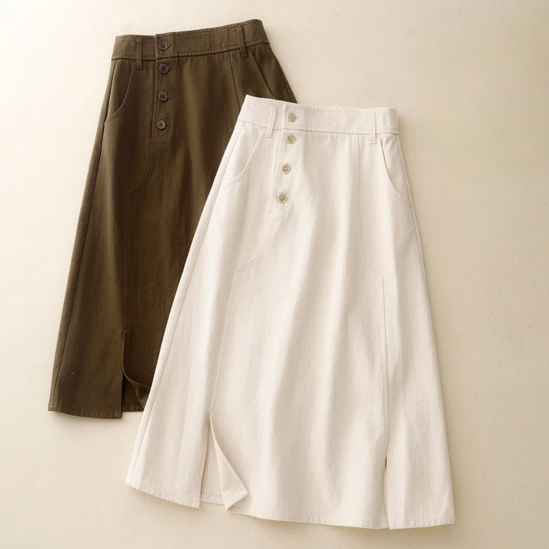 KHAKI DENIM SKIRT