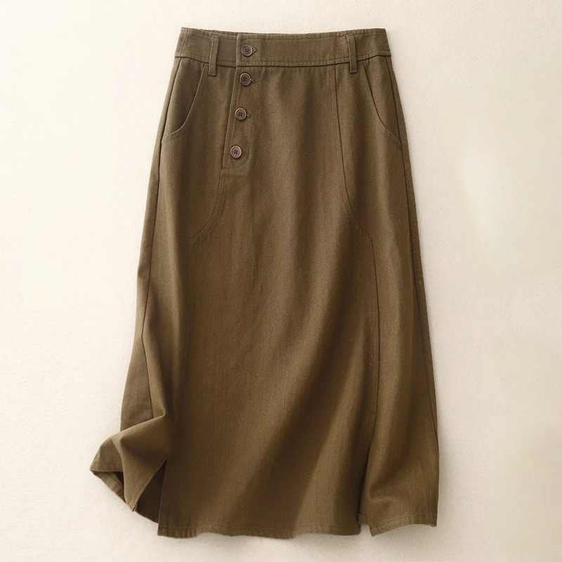 KHAKI DENIM SKIRT