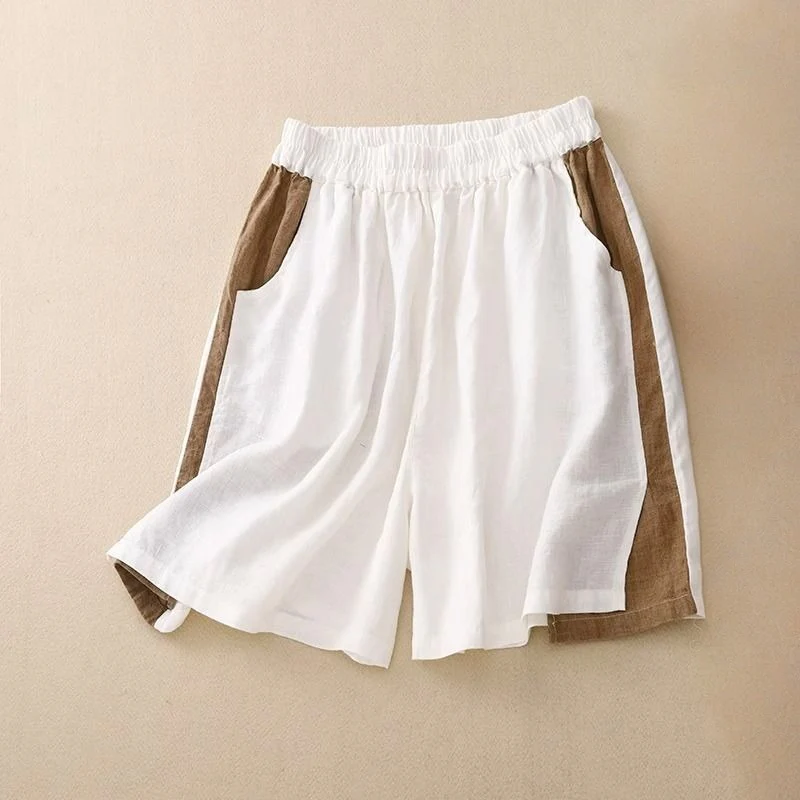 PATCHWORK STYLE LINEN SHORTS