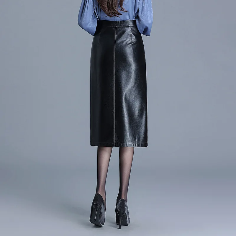 BROWN SLIT LEATHER SKIRT