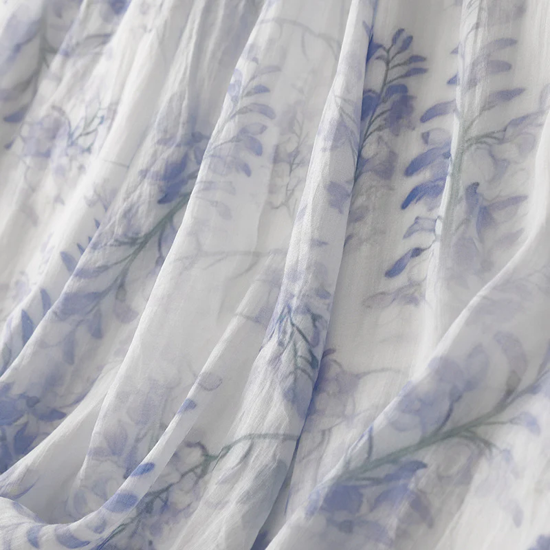 BLUE & WHITE PRINTED LINEN SKIRT