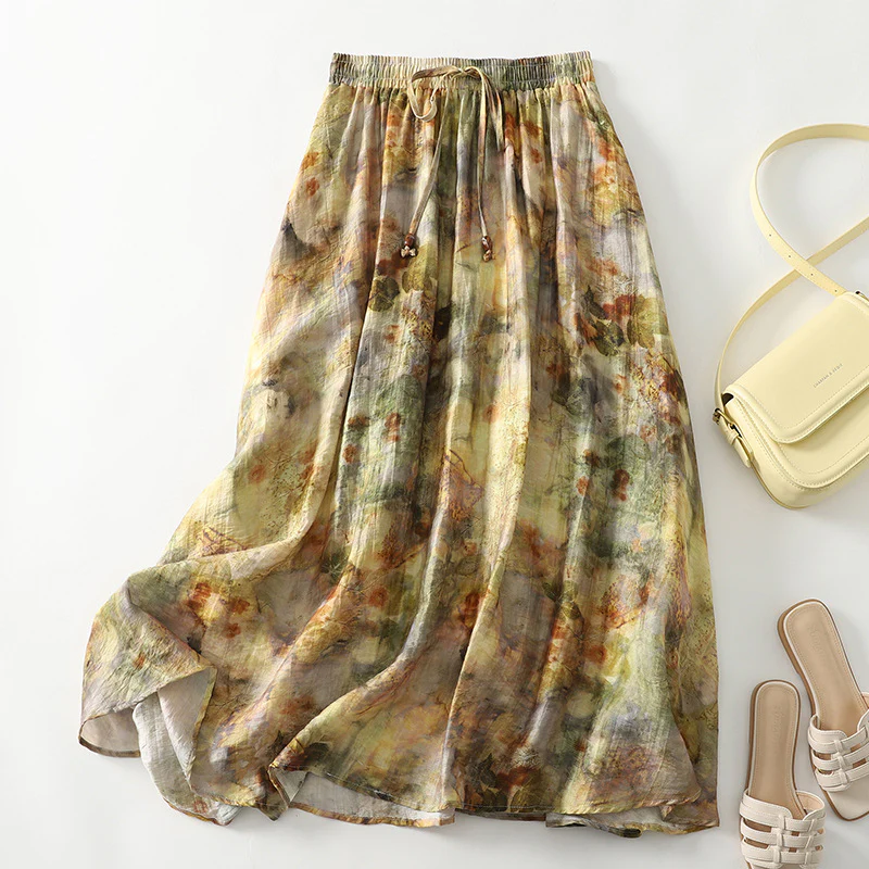 VINTAGE OIL PAINT LINEN SKIRT