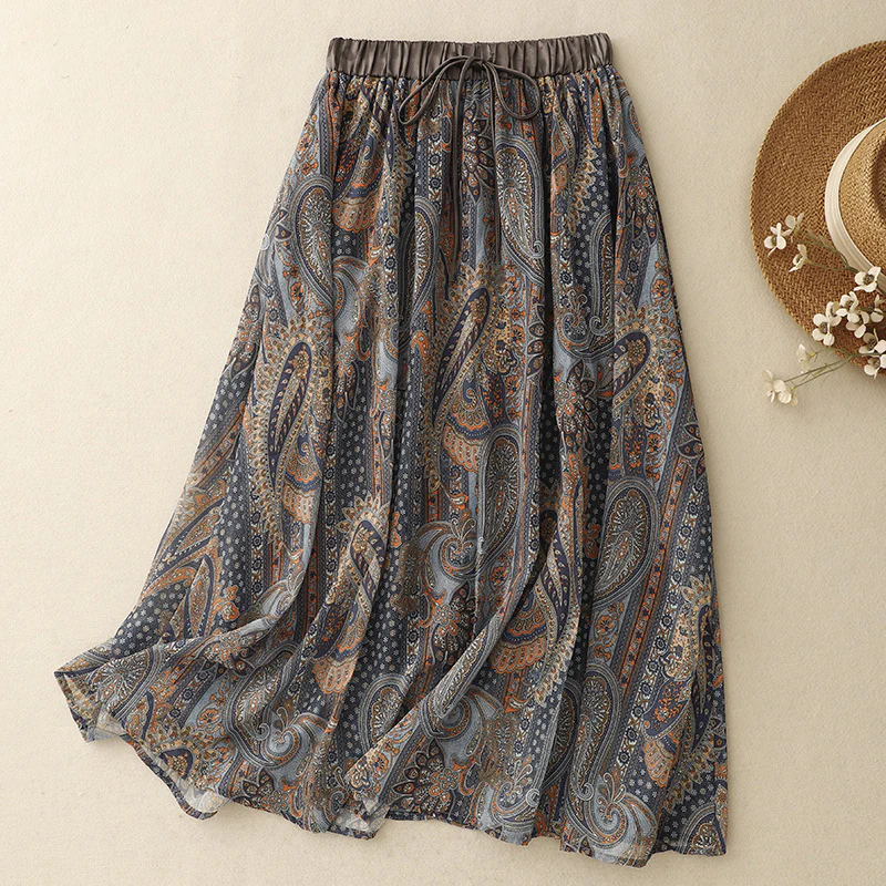 VINTAGE PATTERNED LINEN SKIRT