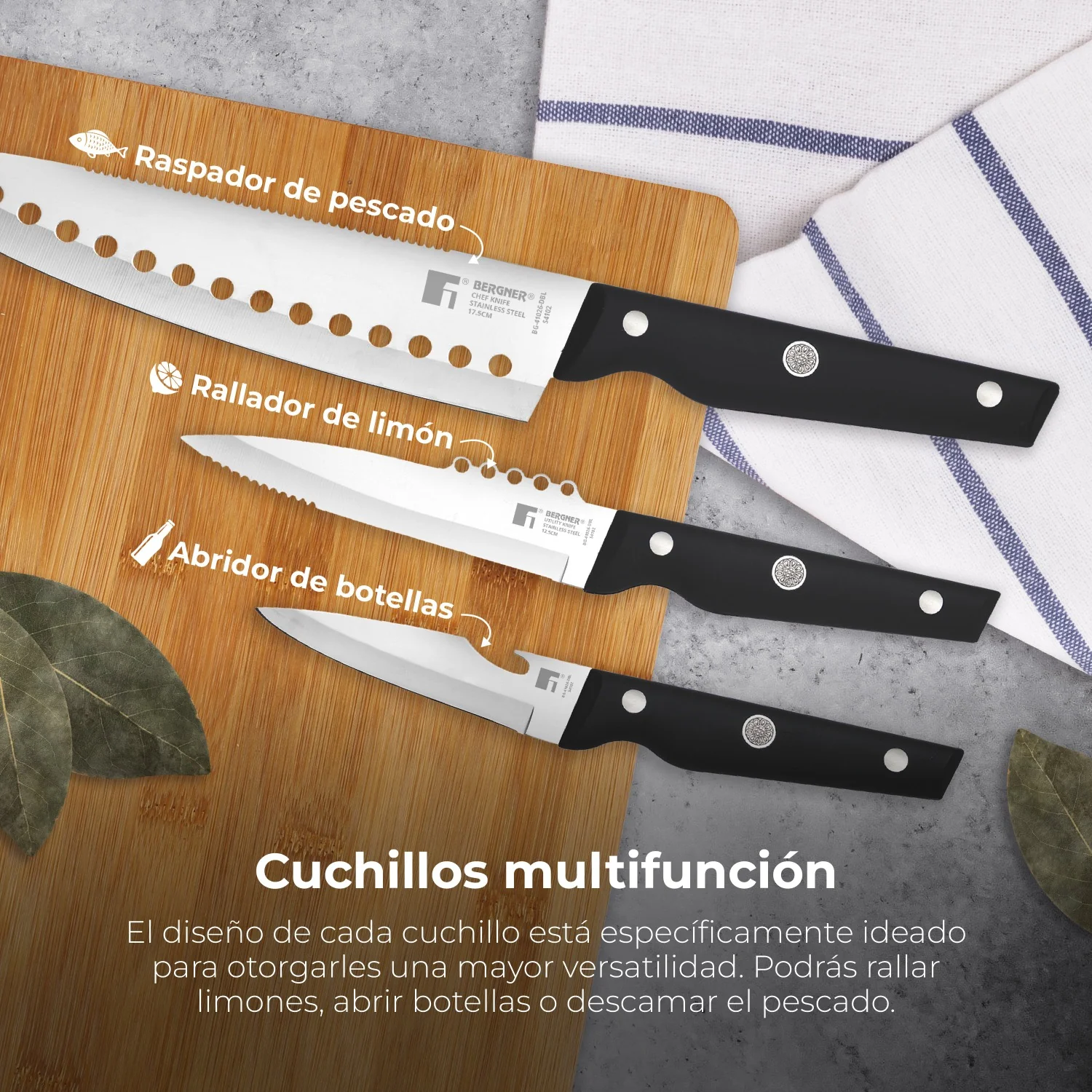 SET 3 CUCHILLOS ACERO INOXIDABLE REECO