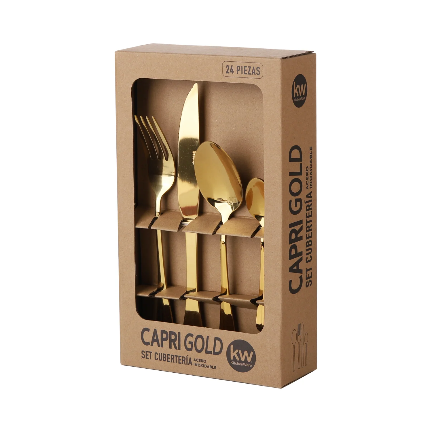 SET CUBERTERÍA 24PZ CAPRI GOLD ACERO INOXIDABLE