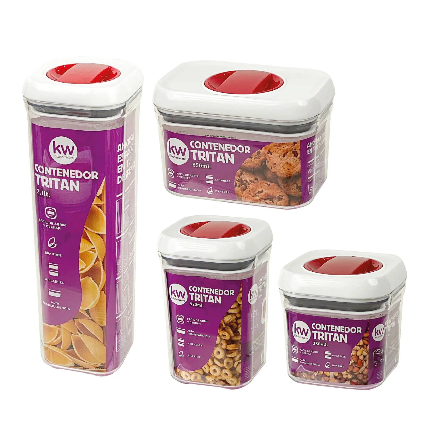 PACK PROMO 4 CONTENEDORES HERMETICOS TRITAN TAPA TWISTLOCK