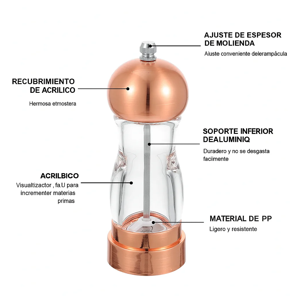 SET DE 2 PIEZAS  SALERO Y MOLINO DE PIMIENTA