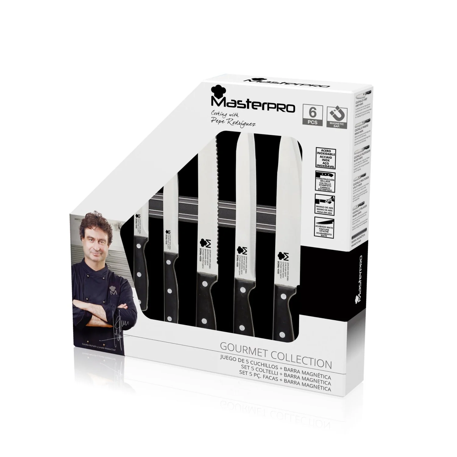 SET 5 CUCHILLOS + BARRA MAGNETICA ACERO INOX MASTERPRO