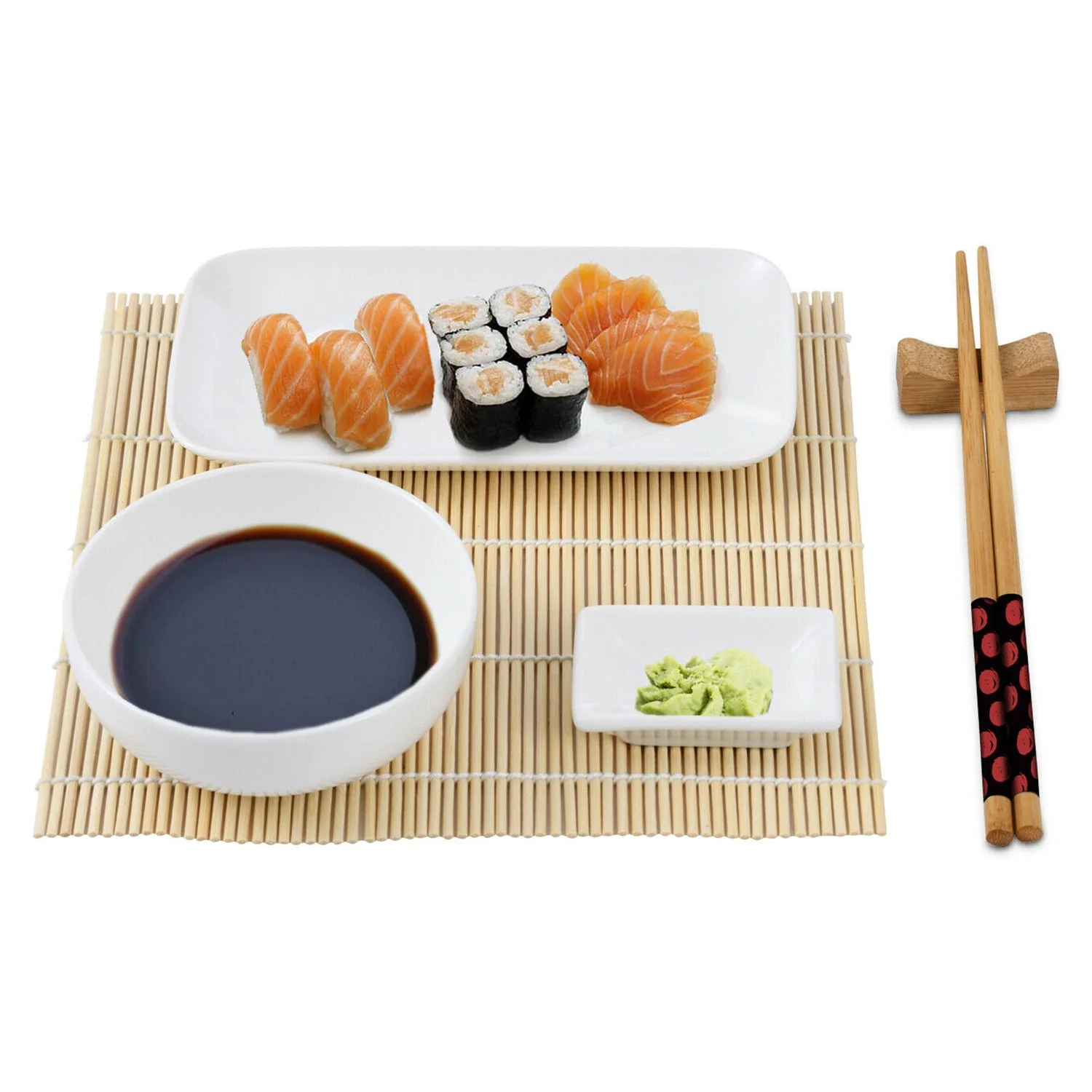 SET SUSHI 12PZ (PORCELANA + BAMBU + MADERA)