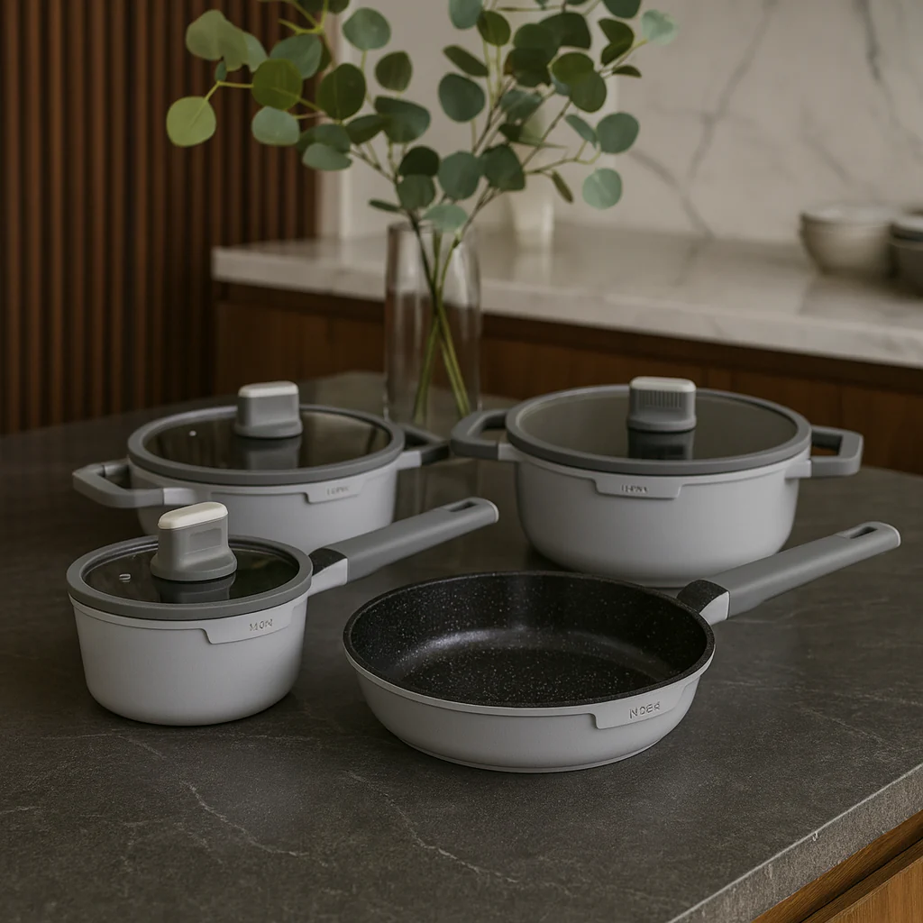 BATERIA DE COCINA 7 PIEZAS CHELSEA ALUMINIO FUNDIDO GRIS