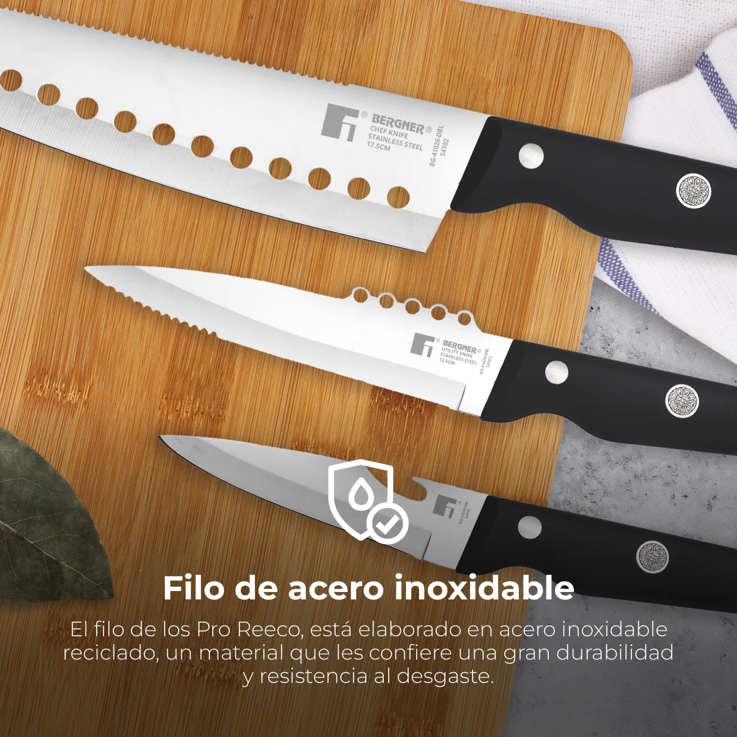 SET 3 CUCHILLOS ACERO INOXIDABLE REECO