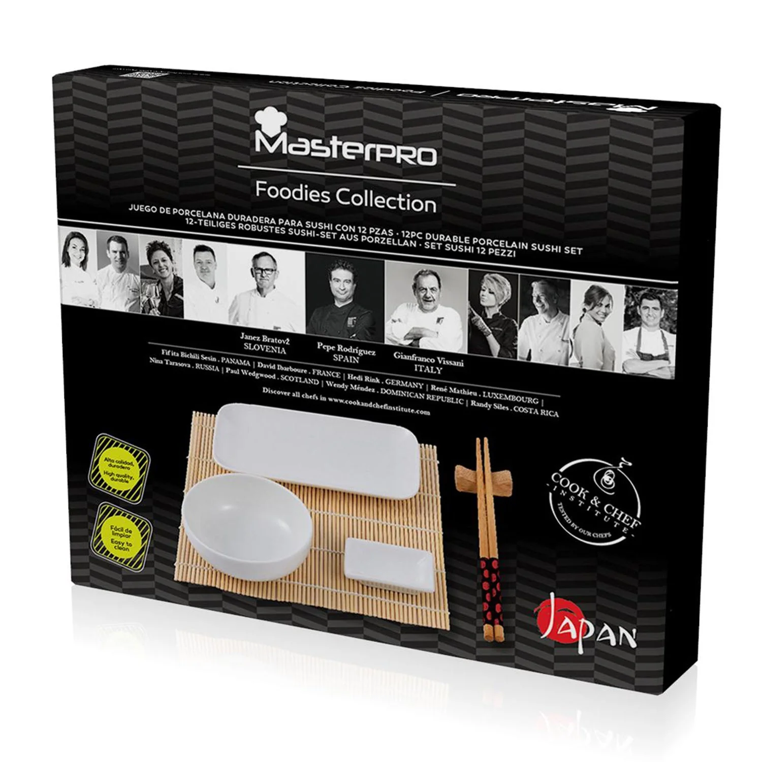 SET SUSHI 12PZ (PORCELANA + BAMBU + MADERA)