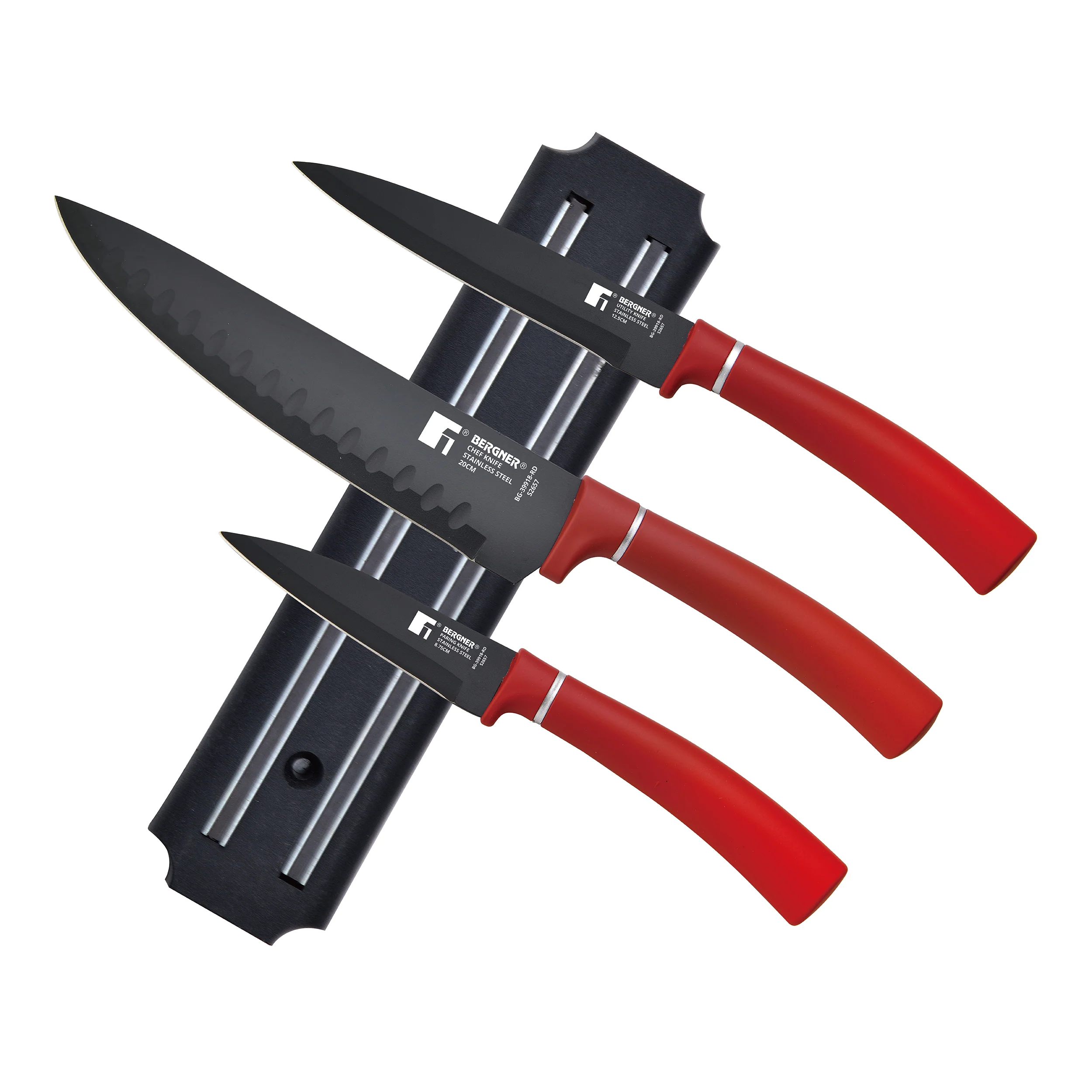 SET 3 CUCHILLOS + BARRA MAGNETICA ACERO INOX ROJO CLASSIQUE