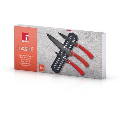 SET 3 CUCHILLOS + BARRA MAGNETICA ACERO INOX ROJO CLASSIQUE