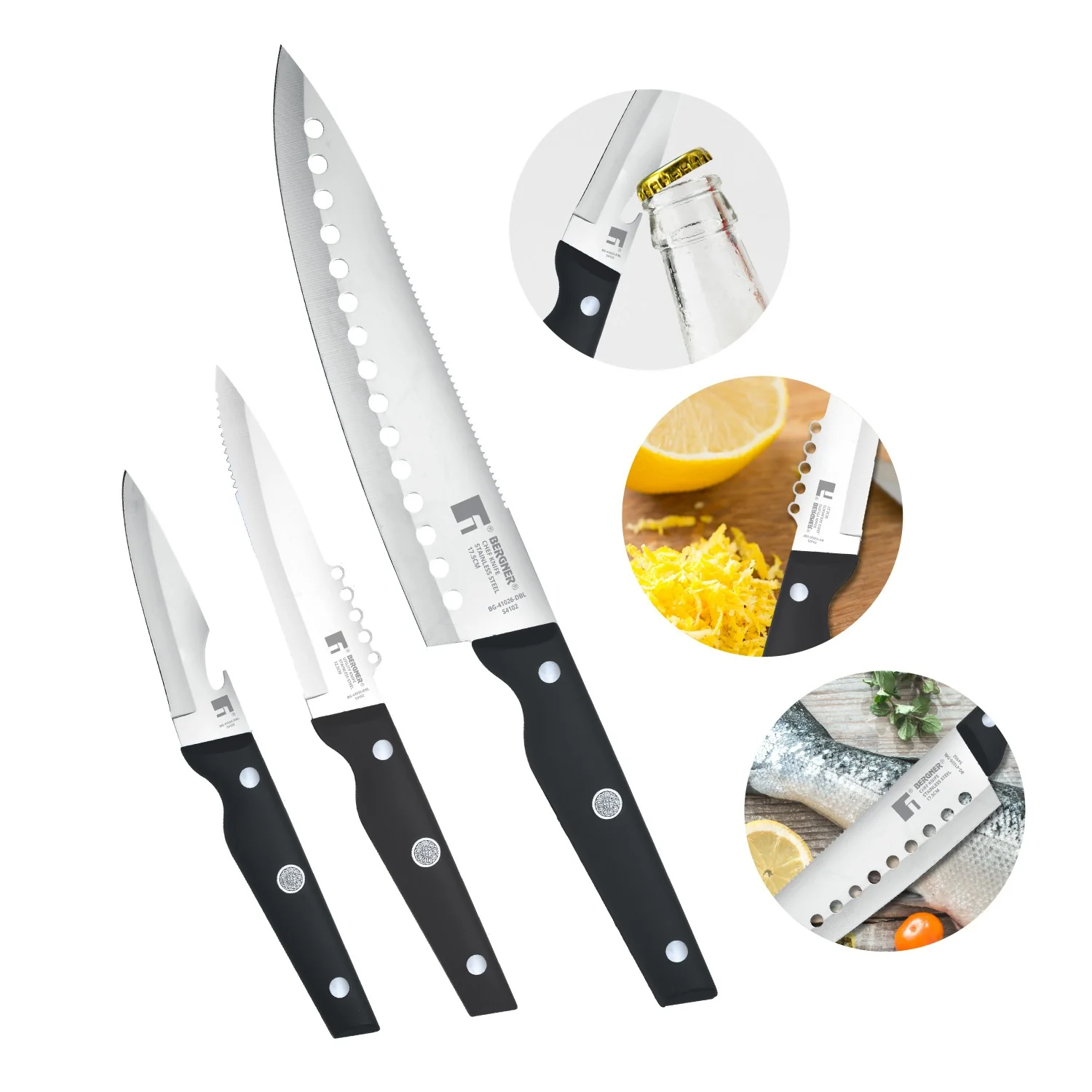 SET 3 CUCHILLOS ACERO INOXIDABLE REECO