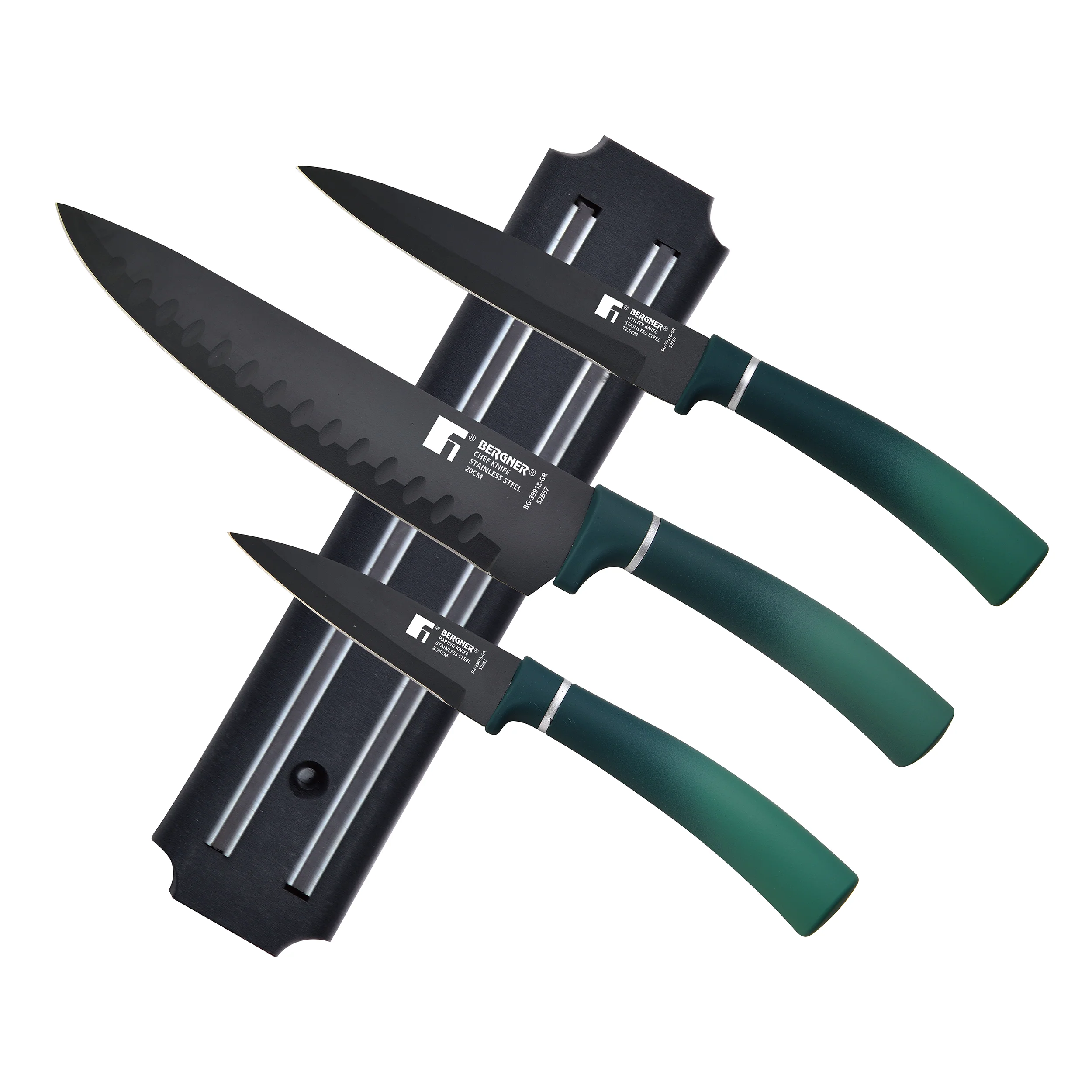 SET 3 CUCHILLOS + BARRA MAGNETICA ACERO INOX VERDE CLASSIQUE