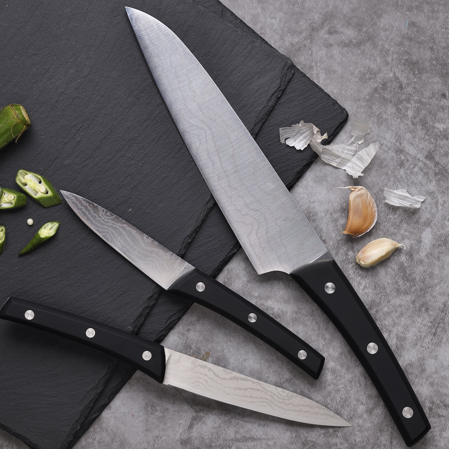 SET 3 PIEZAS CUCHILLOS ACER. INOX DAMASCUS