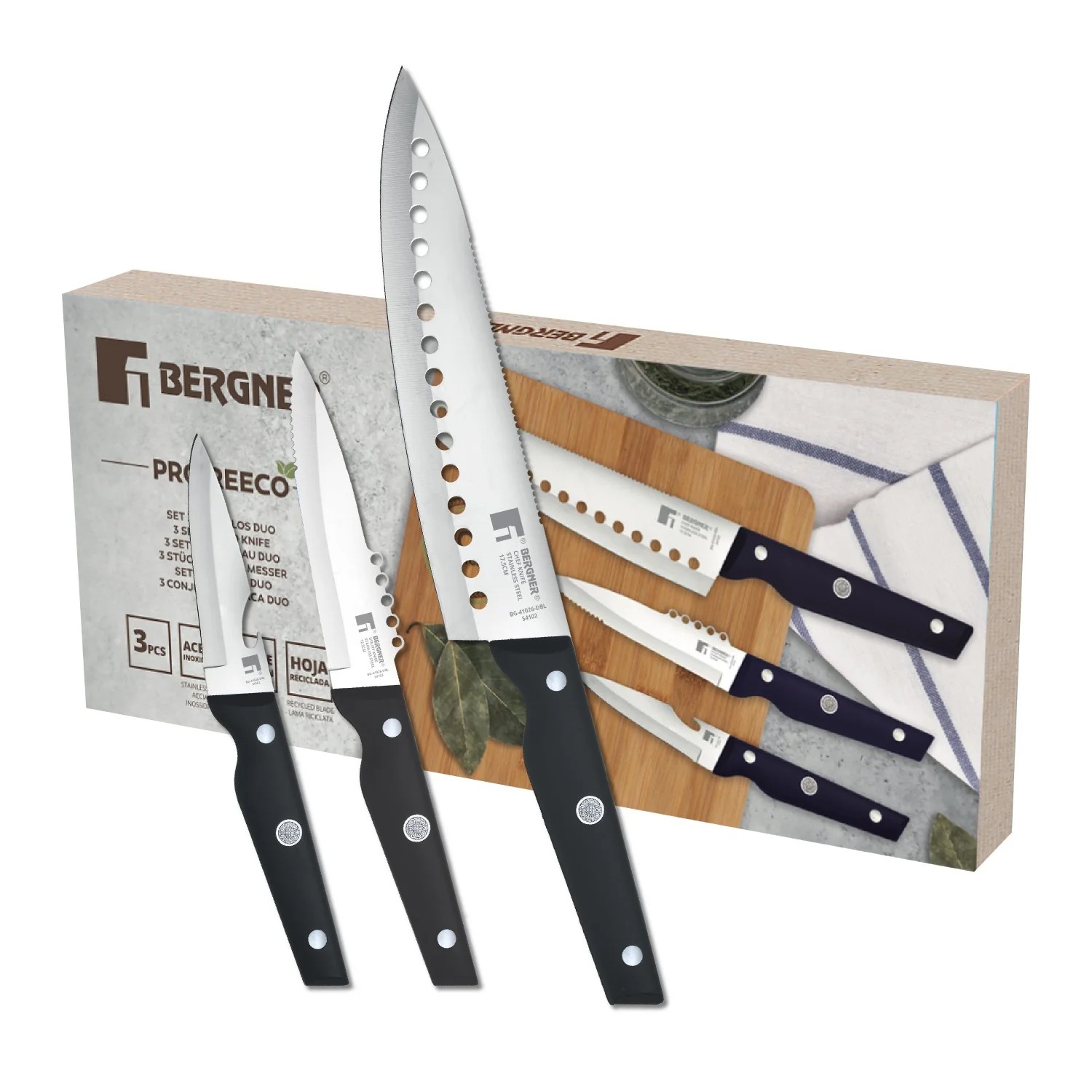 SET 3 CUCHILLOS ACERO INOXIDABLE REECO