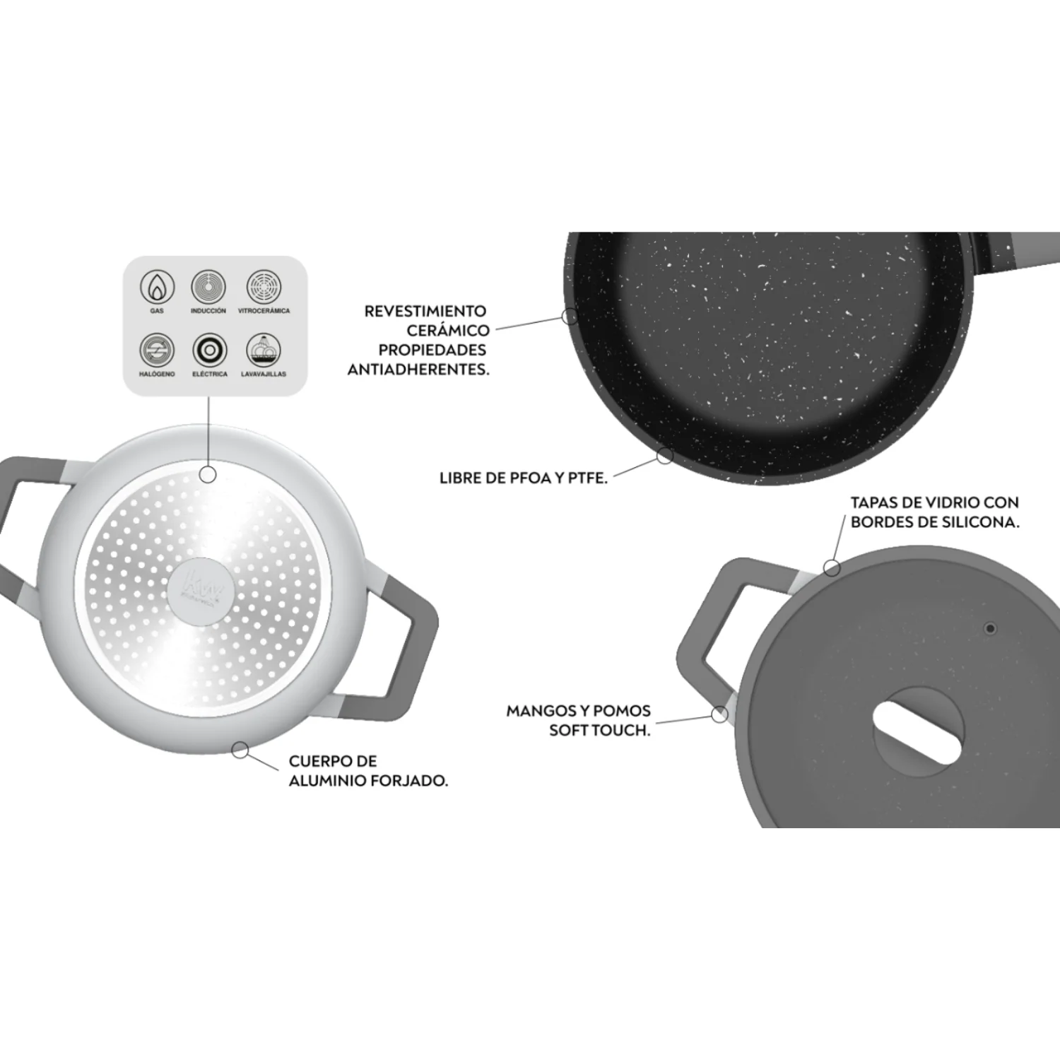 BATERIA DE COCINA 7 PIEZAS CHELSEA ALUMINIO FUNDIDO GRIS