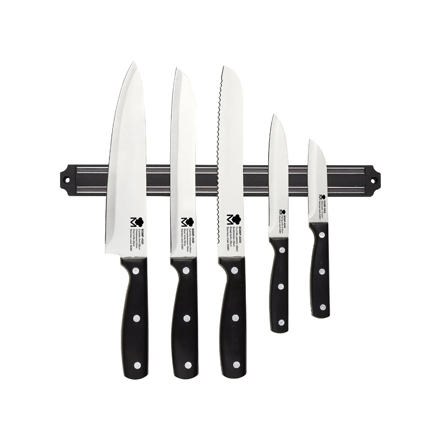 SET 5 CUCHILLOS + BARRA MAGNETICA ACERO INOX MASTERPRO