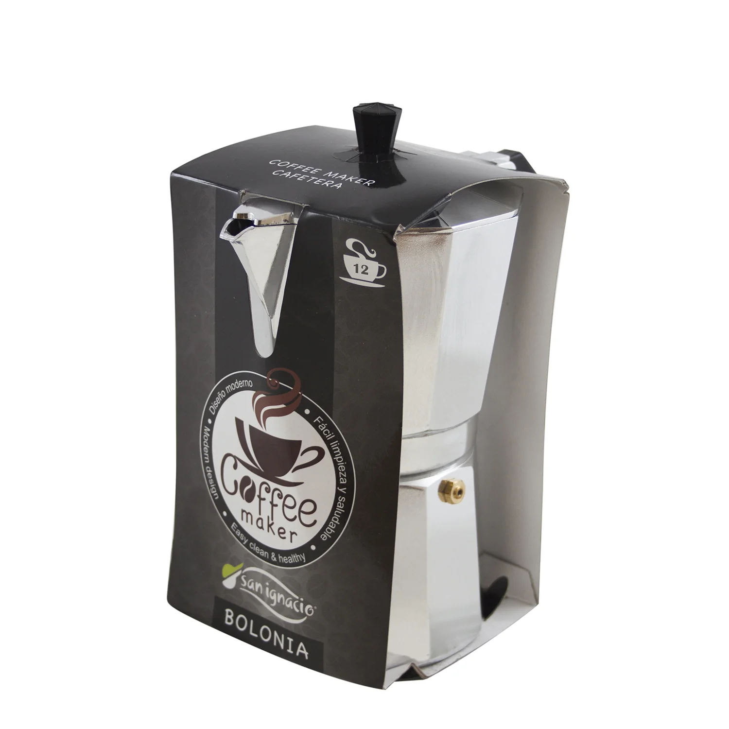 CAFETERA ITALIANA ALUMINIO 12 TAZAS BOLONIA