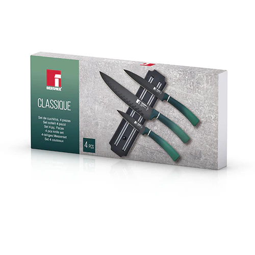 SET 3 CUCHILLOS + BARRA MAGNETICA ACERO INOX VERDE CLASSIQUE