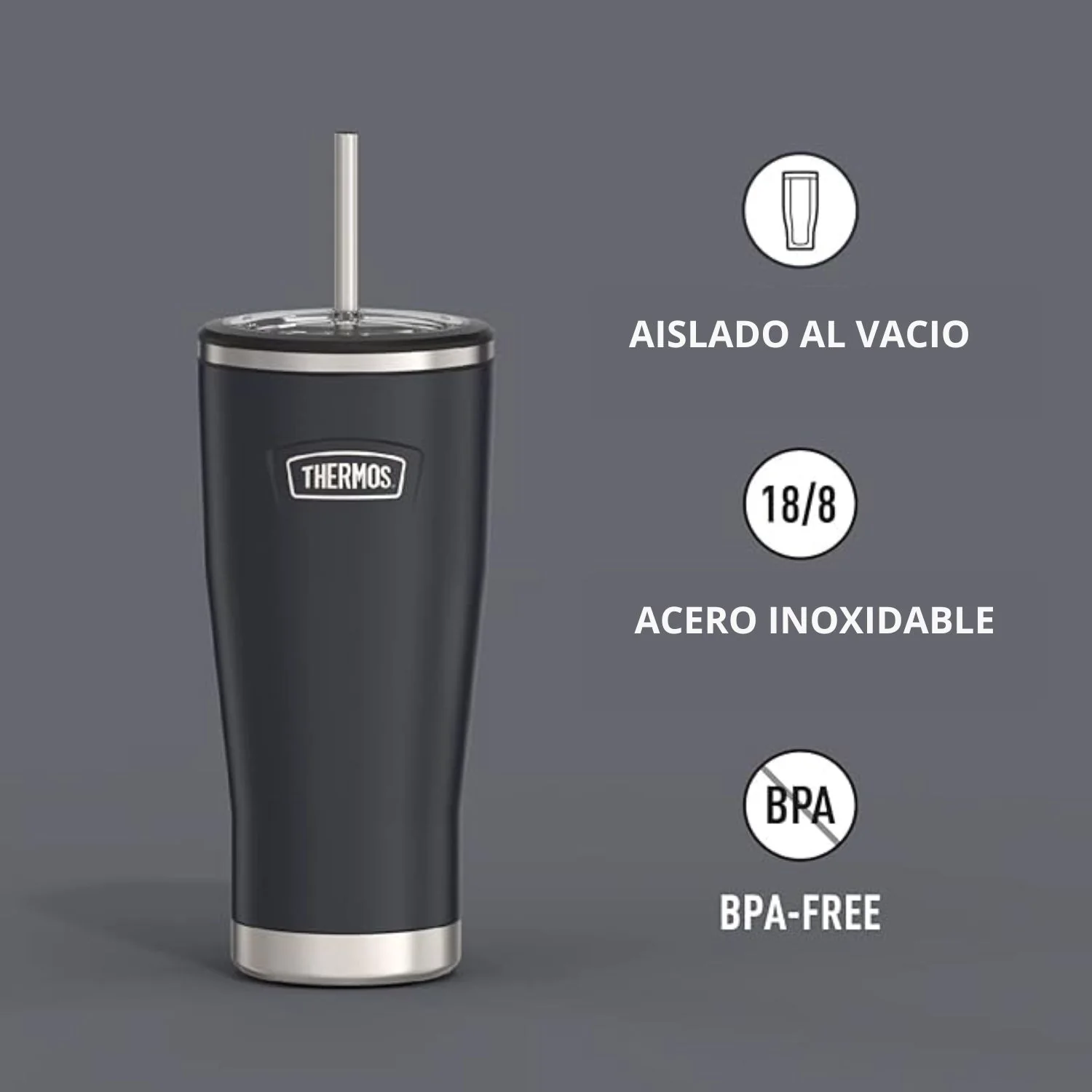 SET MUG ICON ACERO INOXIDABLE CON BOMBILLA 710ML