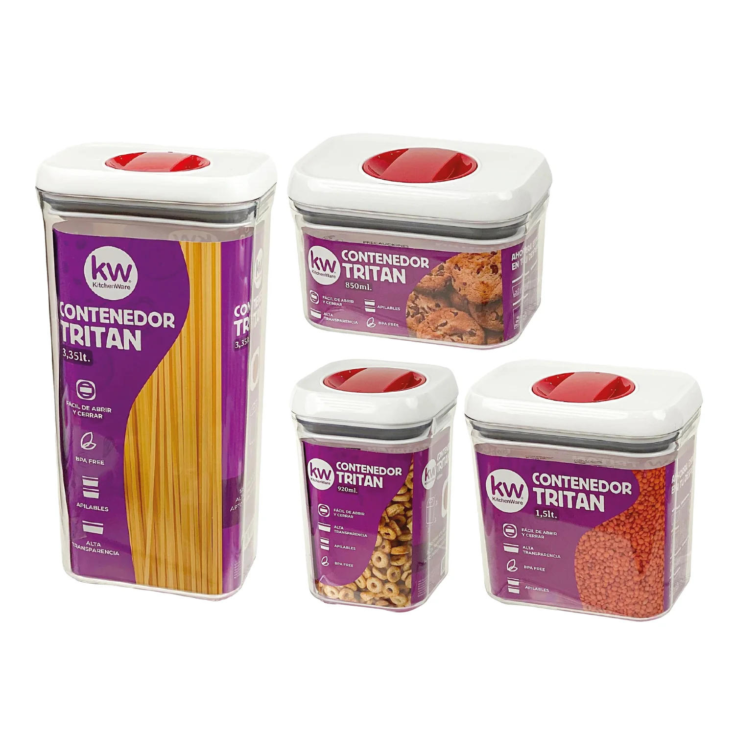 PACK PROMO 4 CONTENEDORES HERMETICOS TRITAN TAPA TWISTLOCK 2