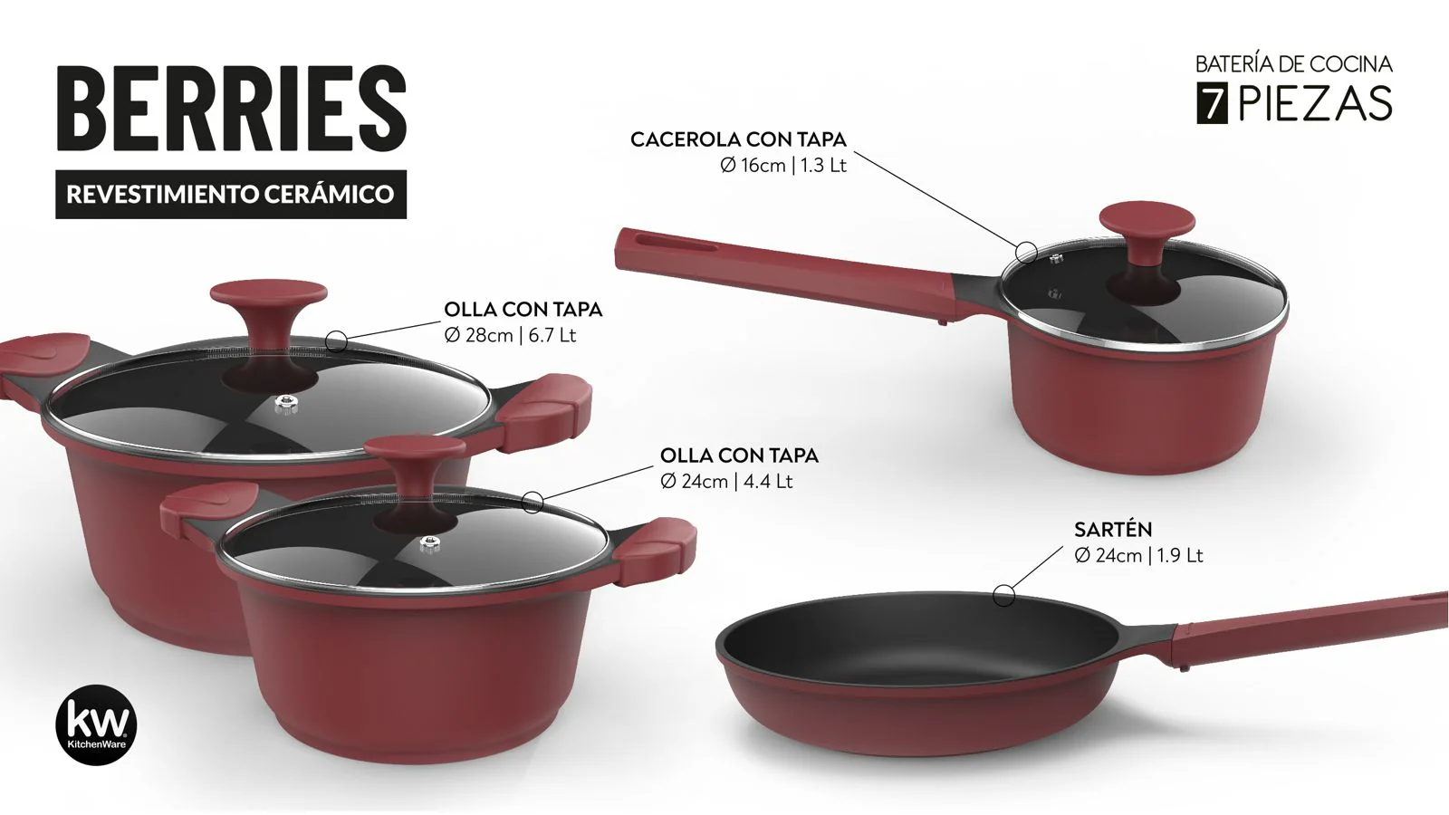 BATERIA DE COCINA 7 PIEZAS ALUMINIO FUNDIDO BERRIES