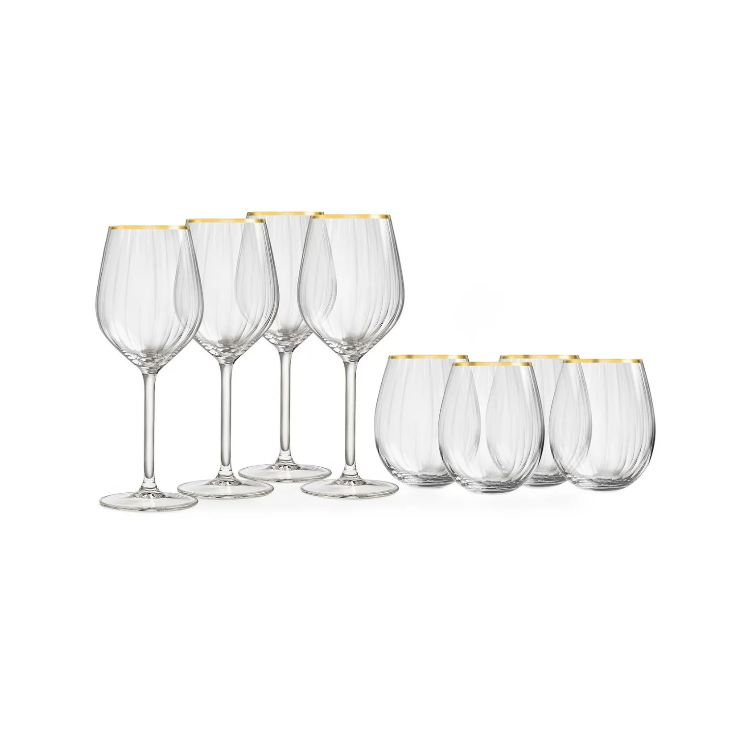 SET 4 COPAS Y 4 VASOS BORDE DORADO SCARLETT