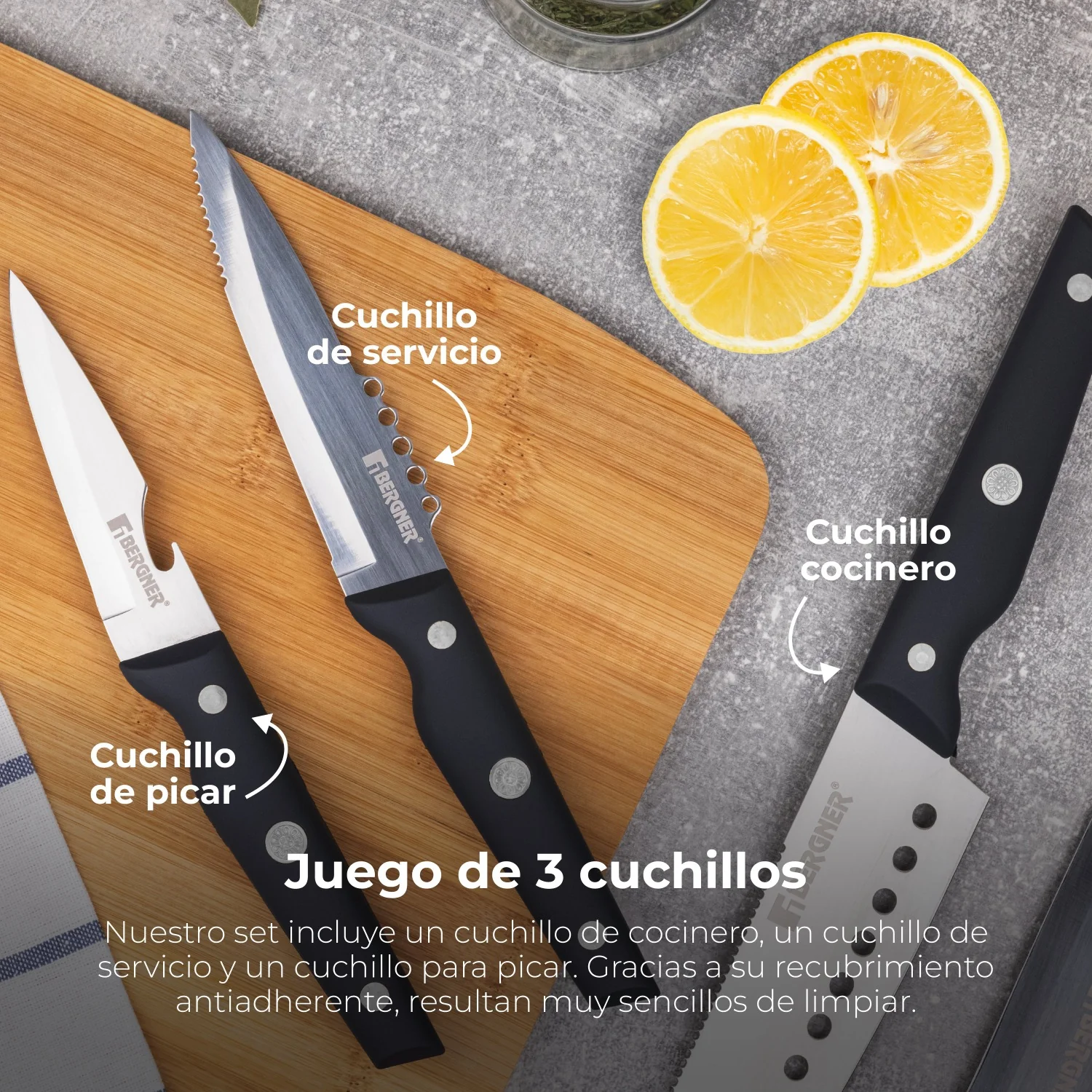 SET 3 CUCHILLOS ACERO INOXIDABLE REECO