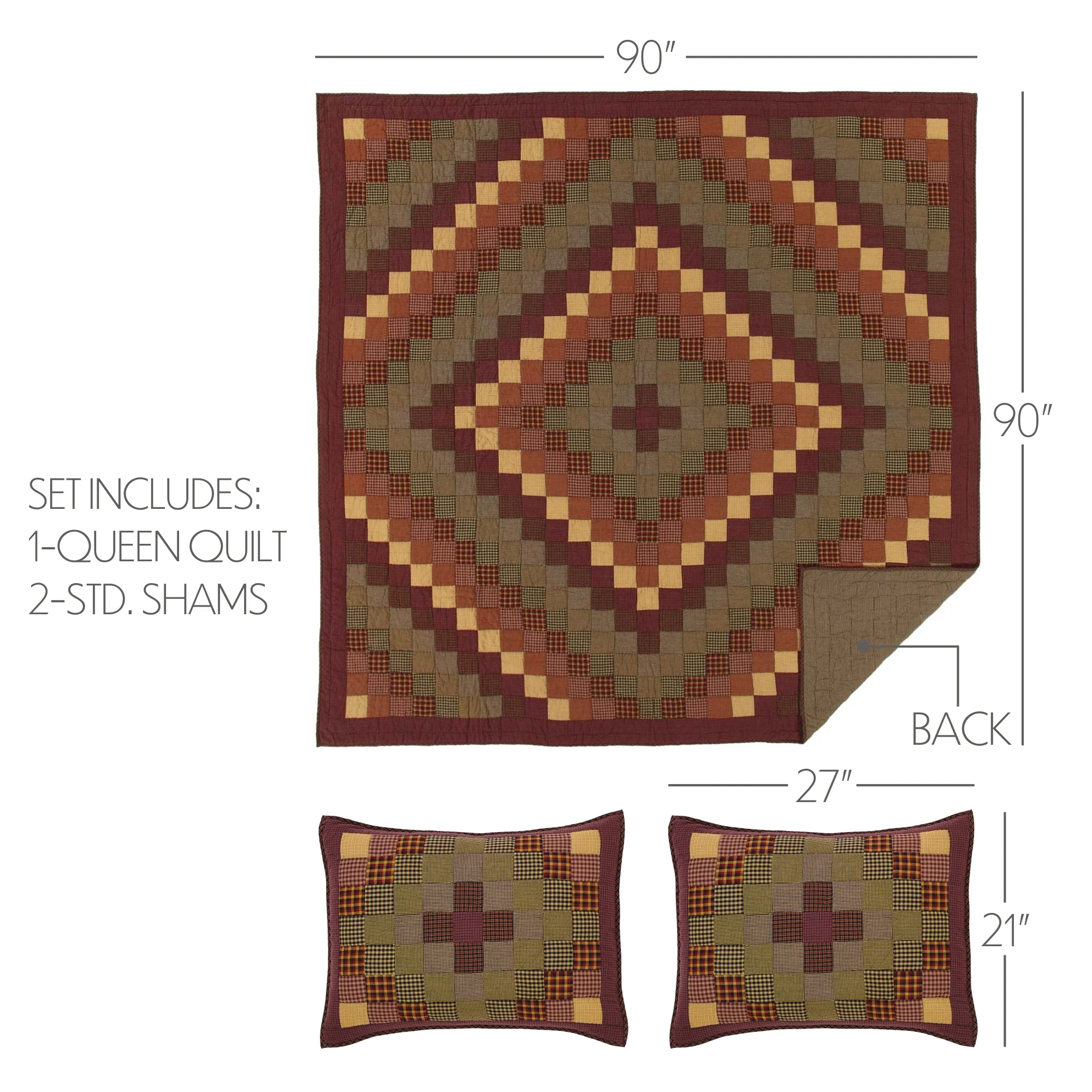 Heritage Farms Queen Quilt Set; 1-Quilt 90Wx90L w/2 Shams 21x27