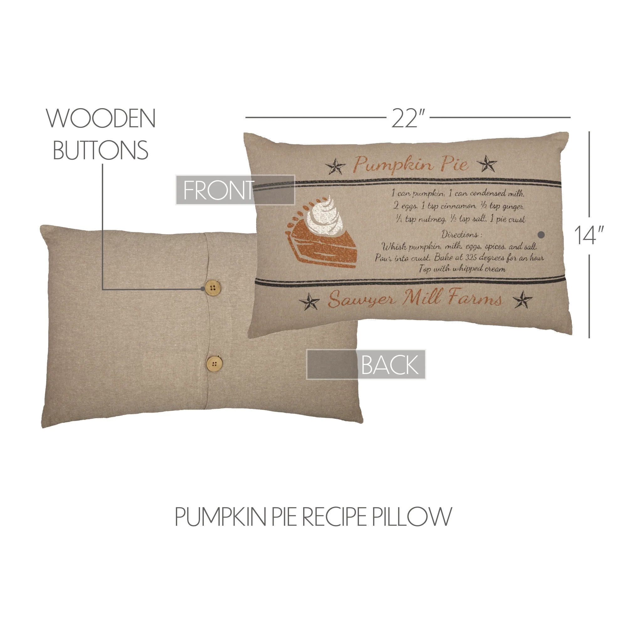 Sawyer Mill Charcoal Pumpkin Pie Recipe Pillow 14x22